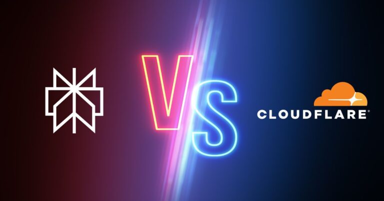 A digital cyberpunk representation of Perplexity one one side, going head to head against CloudFlare.