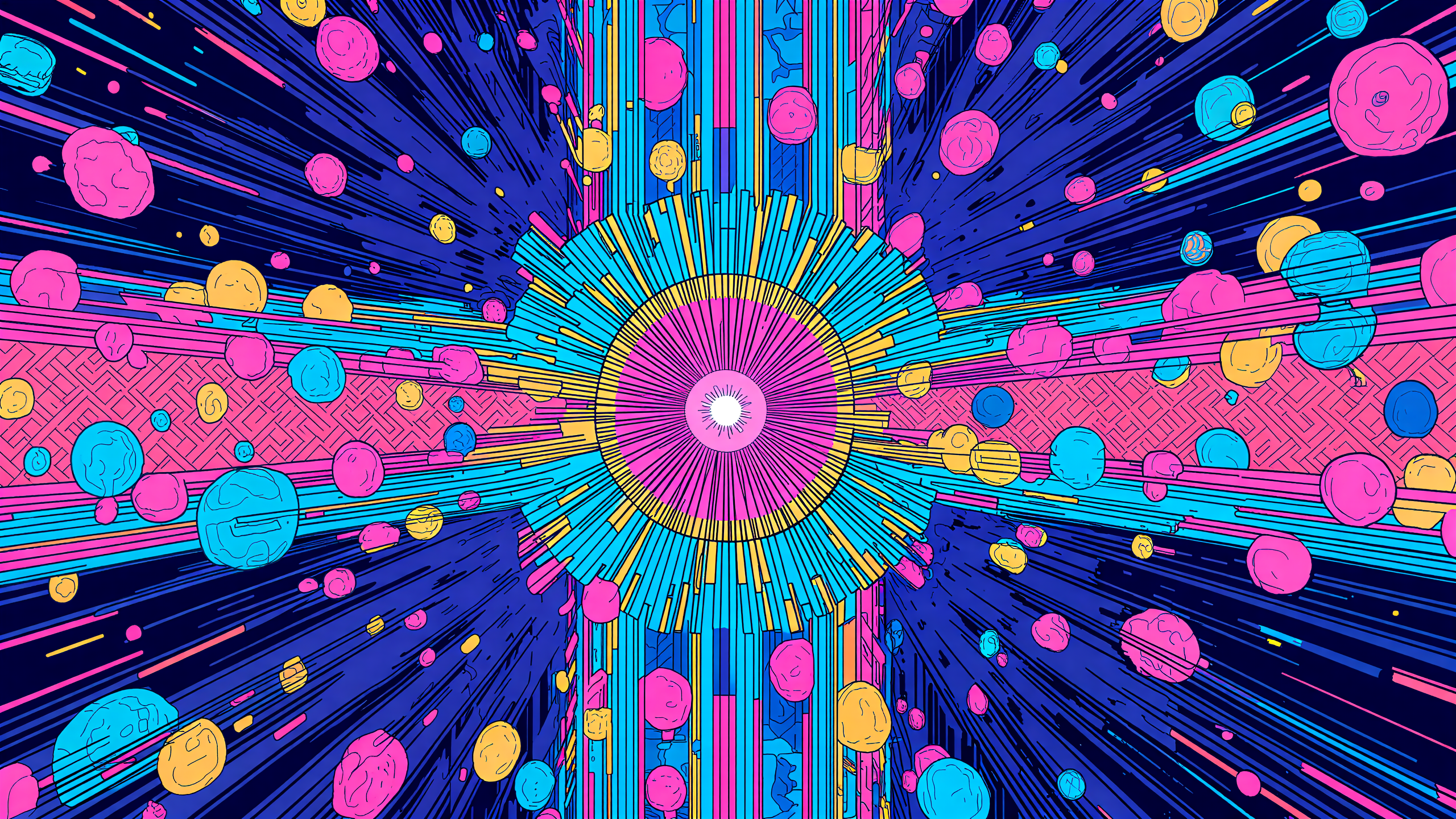 A tapestry of digital art – showing a colorful vivid history of Artificial Intelligence in Abstract form